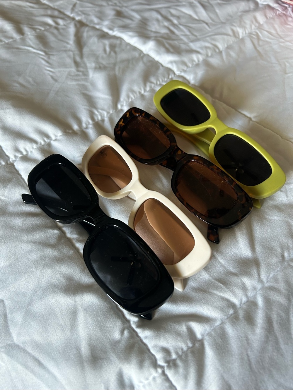 Women’s Retro Rectangle Sunglasses - Black, White, Tortoiseshell, Lime